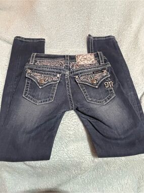 Miss Me Dark Wash Embroidered Skinny Jeans  size 12